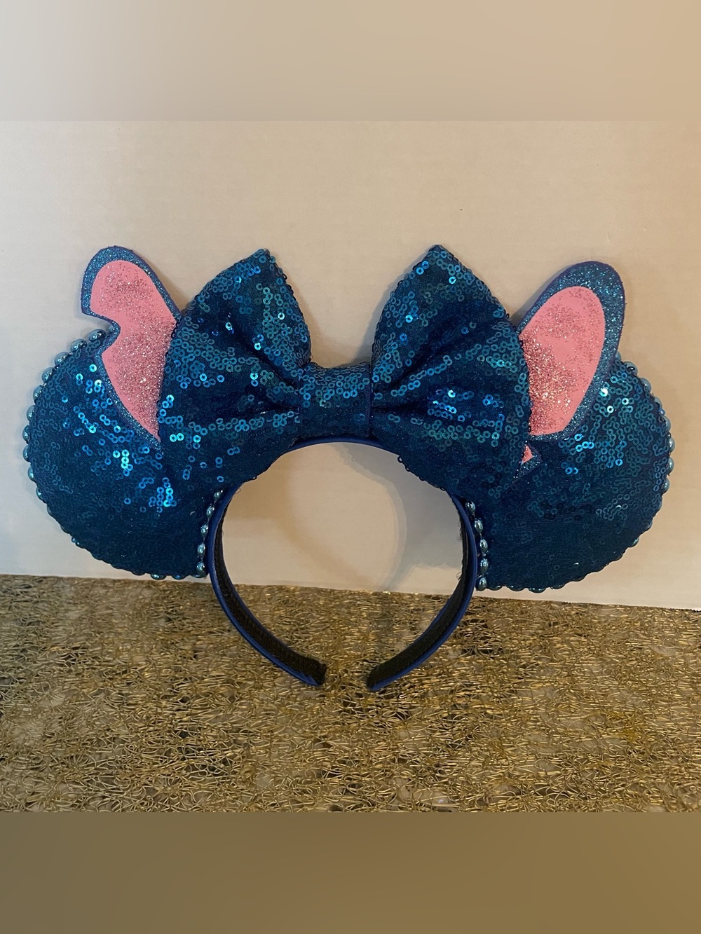 Disney Stitch Blue Sequin Mouse Ear Headband with Pink Inner Ears
